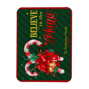 Believe in the magic red green candy cane holidays magnet