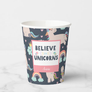 Believe in Unicorns Blue and Pink Girl Pattern Kid Pappbecher