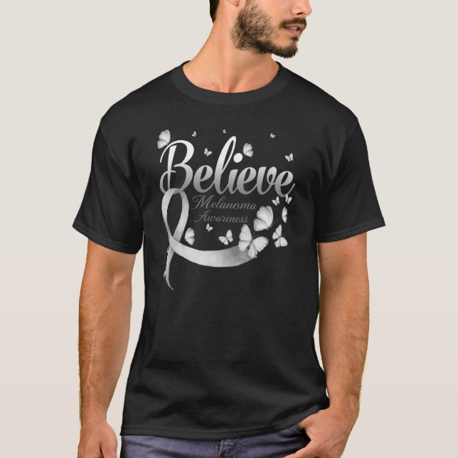 Believe Melanoma Awareness Butterfly T-Shirt (Vorderseite)