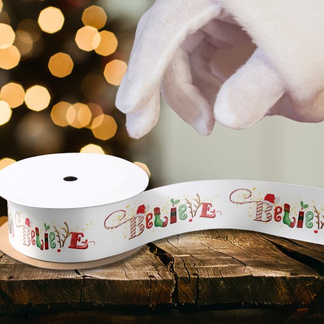 BELIEVE Niedlich Santa Typografie Weihnachten Satinband (Von Creator hochgeladen)