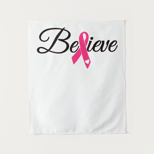 Believe Pink Ribbon Breast Cancer Awareness Wandteppich (Vorderseite)