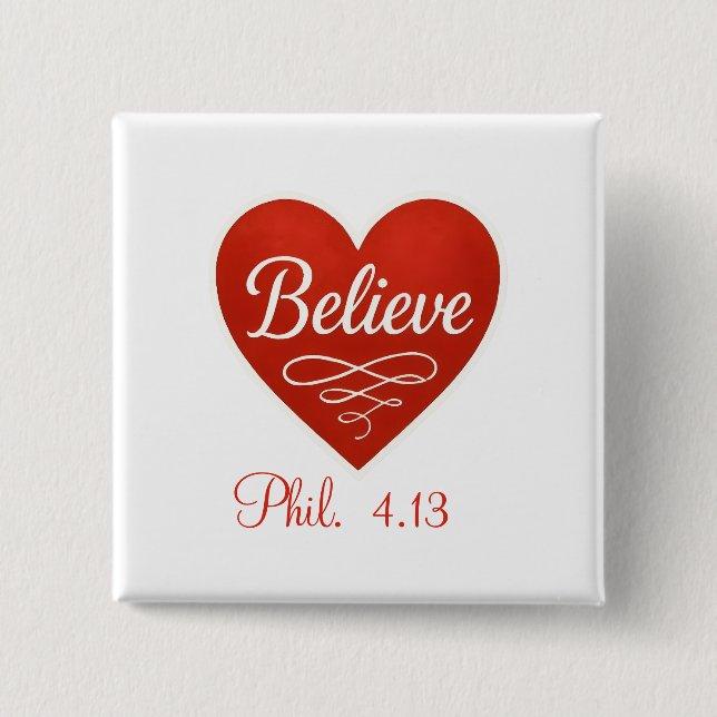 Believe red and white heart button (Vorderseite)