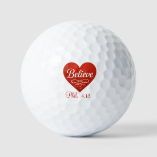 Believe red and white heart golfball