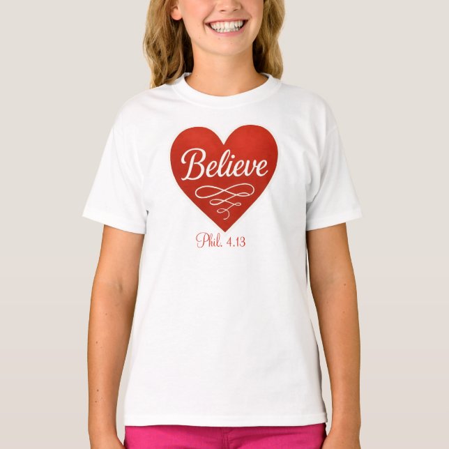 Believe red and white heart T-Shirt (Vorderseite)