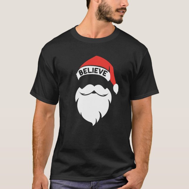 Believe Santa Hat Christmas Squad Family Group Mat T-Shirt (Vorderseite)