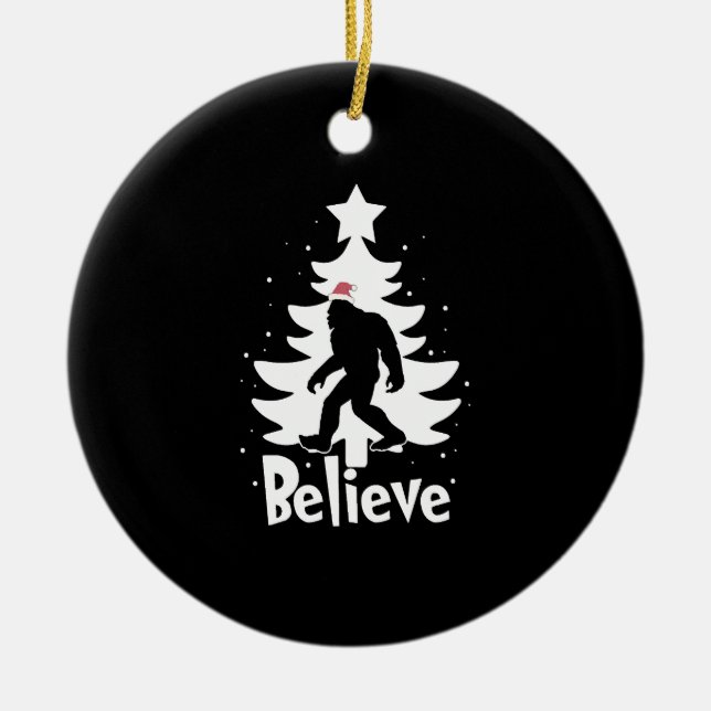 Believe Yeti Bigfoot Sasquatch Christmas Santa Keramik Ornament (Vorne)