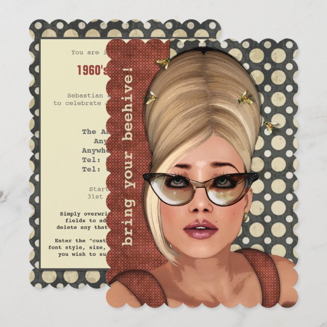 Belinda Beehive Retro Chic Grande Invitation (Devant / Derrière)