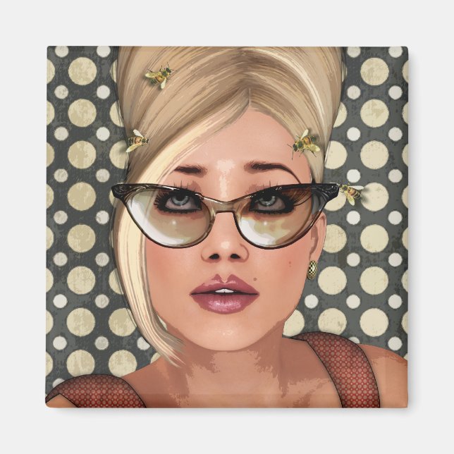 Belinda Beehive Retro Chic Square Magnet (Vorne)