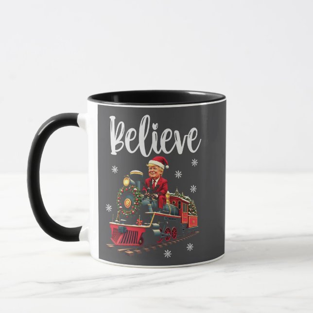Belive Trump reiten eine Bahn Weihnachtsfeier Schü Tasse (Links)