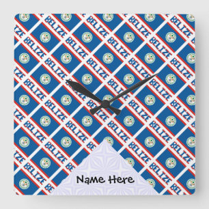 Belize and Belizean Flag Tiled with Your Name Quadratische Wanduhr