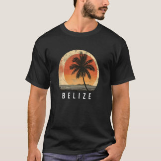 Belize Beach Travel Vintag Sunset Palm Trees Retr T-Shirt