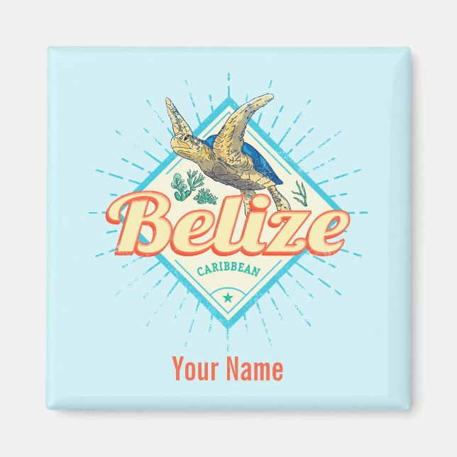 Belize Caribbean Retro Turtle Vintag Souvenir Magnet (Vorne)