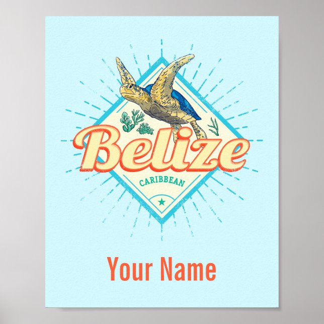 Belize Caribbean Retro Turtle Vintag Souvenir Poster (Vorne)