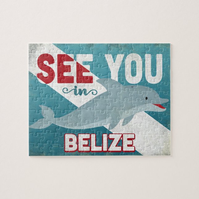 Belize Dolphin - Retro Vintage Travel (Horizontal)