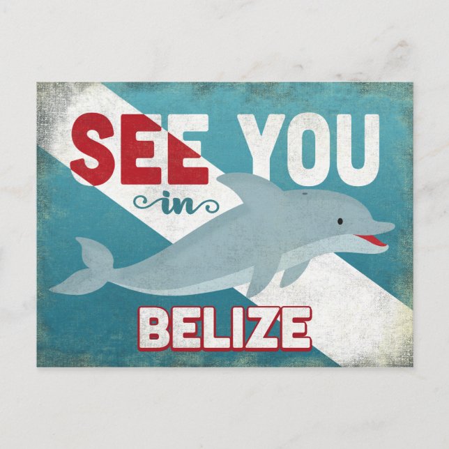 Belize Dolphin - Retro Vintage Travel Postkarte (Vorderseite)