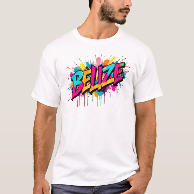 Belize farbenfrohe Graffiti-Ausstattung T-Shirt (Vorderseite)