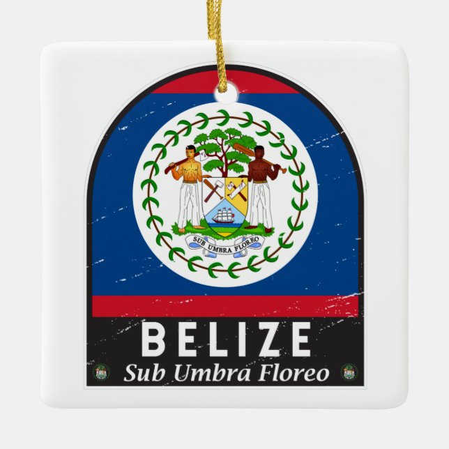 Belize Flag Emblem gestört Vintag Keramikornament (Vorderseite)