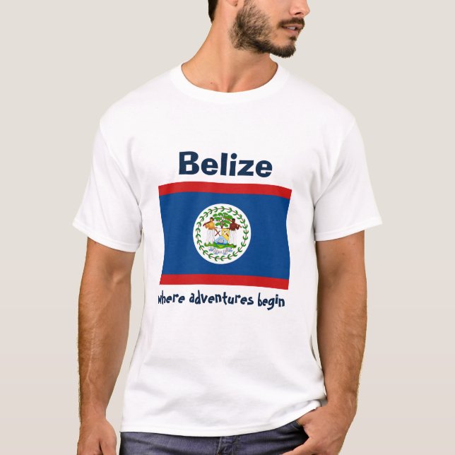 Belize Flag + Karte + Text T - Shirt (Vorderseite)