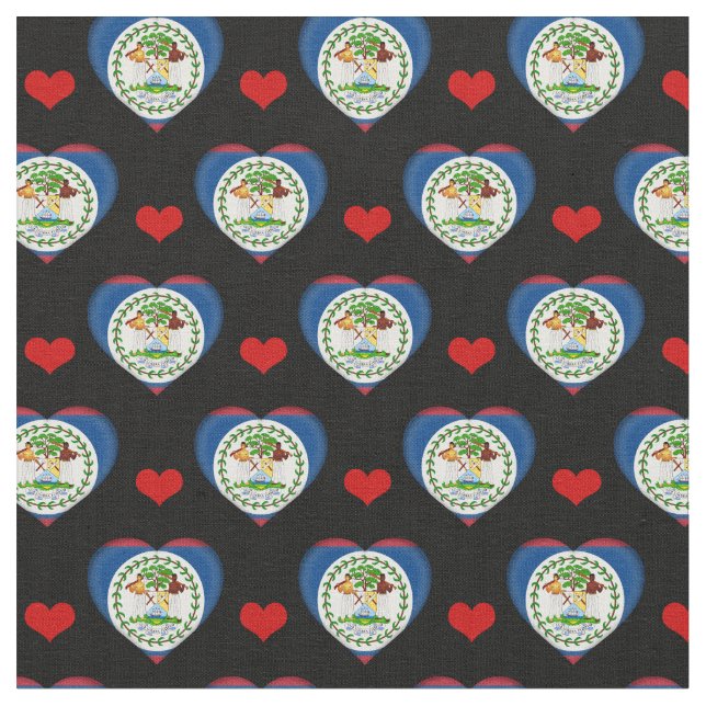 Belize Flag & Red Heart Bekleidung /Belize Stoff (Nahaufnahme)