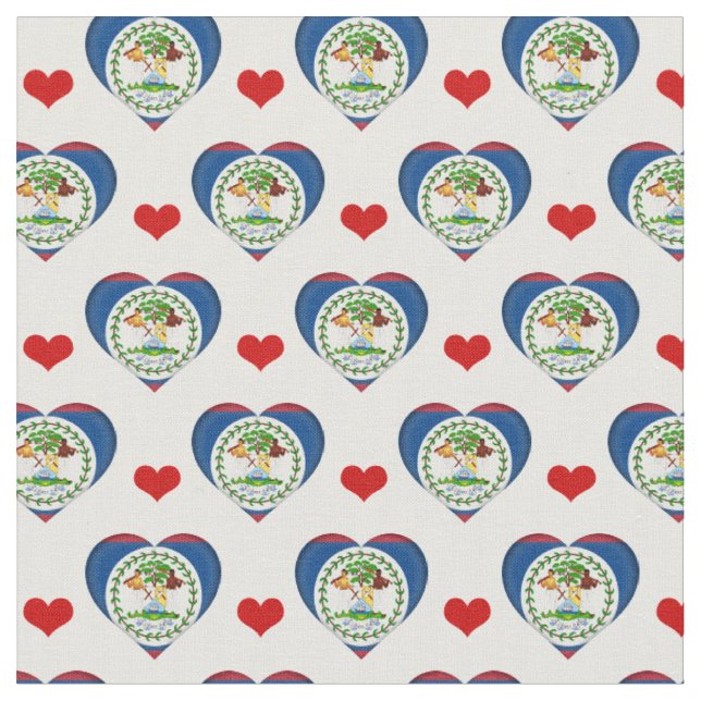 Belize Flag & Red Heart Bekleidung /Belize Stoff (Nahaufnahme)