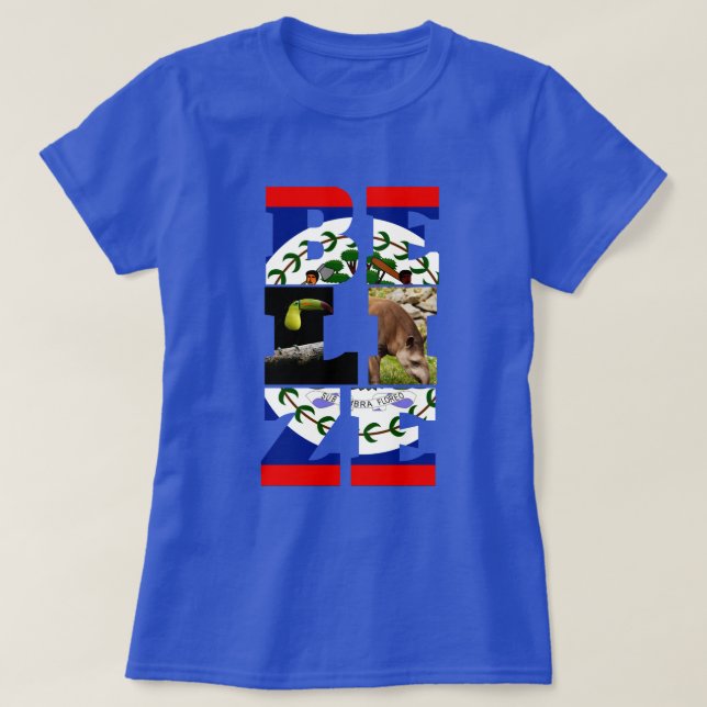 Belize Flag, Tapir & Toucan Bird T - Shirt (Design vorne)