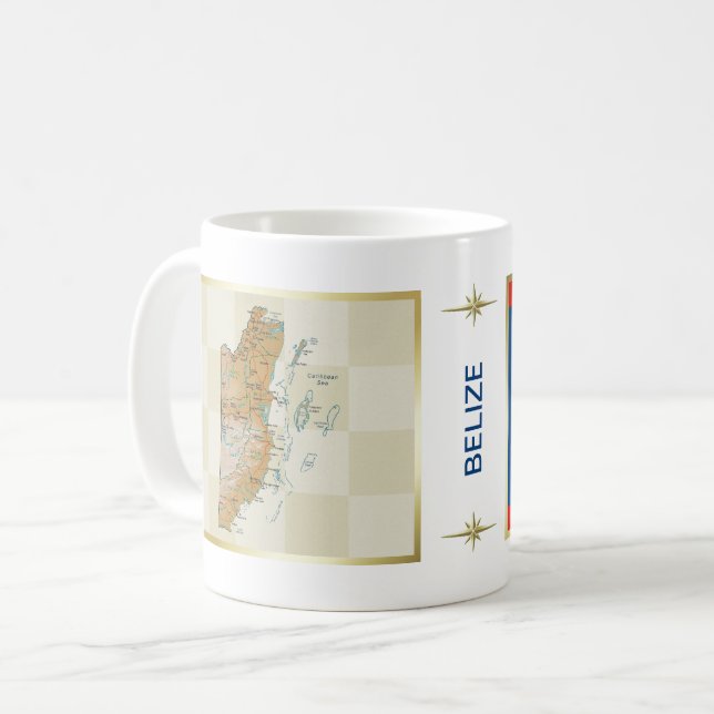 Belize-Flagge + Karten-Tasse Kaffeetasse (Vorderseite Links)