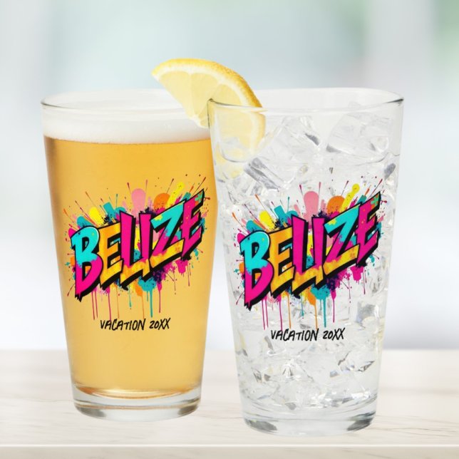 Belize Graffiti Stil Reise Urlaub Party Bier Glas (Von Creator hochgeladen)