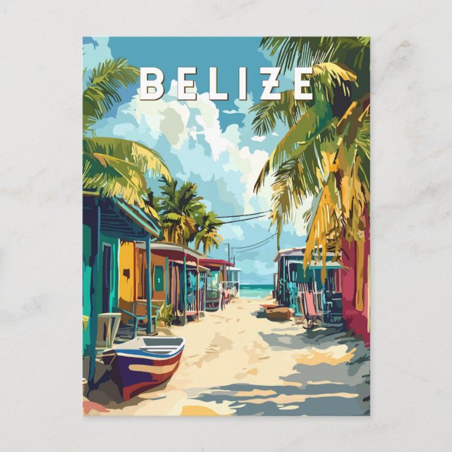 Belize Illustration Travel Art Vintag Postkarte (Vorderseite)