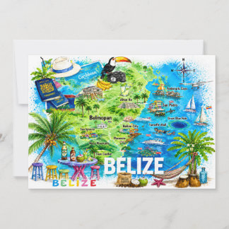 Belize Karibik illustrierte Reisekarte Postkarte
