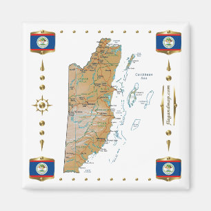 Belize Map + Flags Magnet