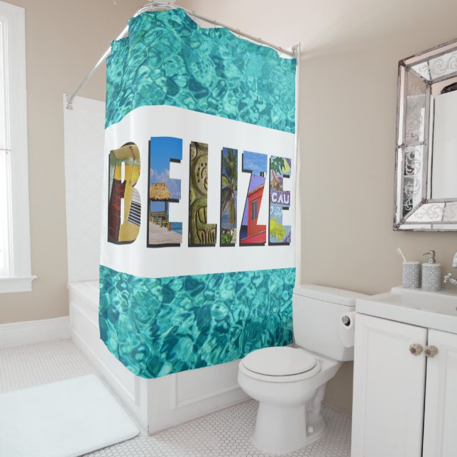 Belize Tropical Beach Blue Ocean Travel Foto Duschvorhang (Beispiel)