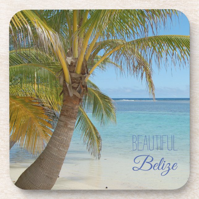 Belize Tropical Palm Tree Beach Scene Foto Getränkeuntersetzer (Vorderseite)