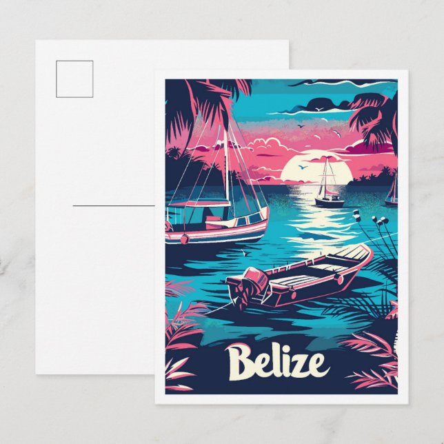 Belize Vintage Travel Illustration Postkarte (Vorne/Hinten)