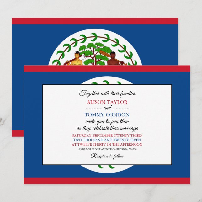 Belizische Flagge, Flagge von Belize Hochzeit Einladung (Vorne/Hinten)