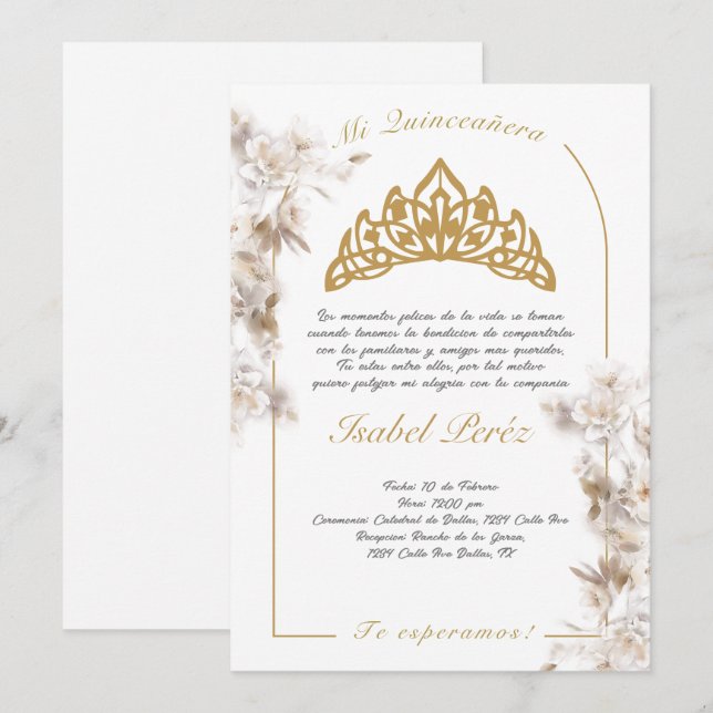 Bell cadre Quinceañera invitation en espagnol (Devant / Derrière)