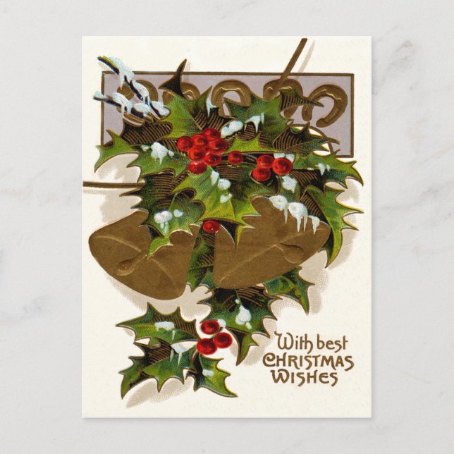 Bell Holly Snow Gold Horseshoe Postkarte (Vorderseite)