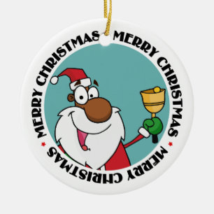 Bell Ringing Black Santa Claus Keramikornament