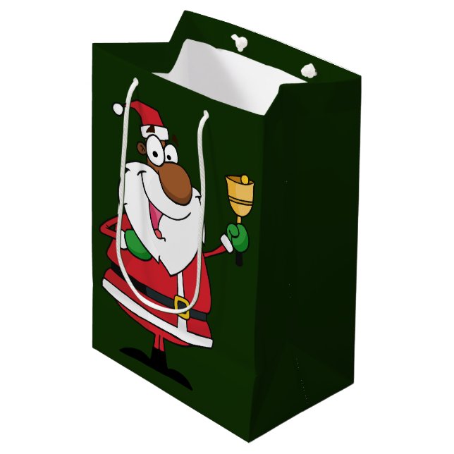 Bell Ringing Black Santa Claus Mittlere Geschenktüte (Vorderseite Schrägansicht)