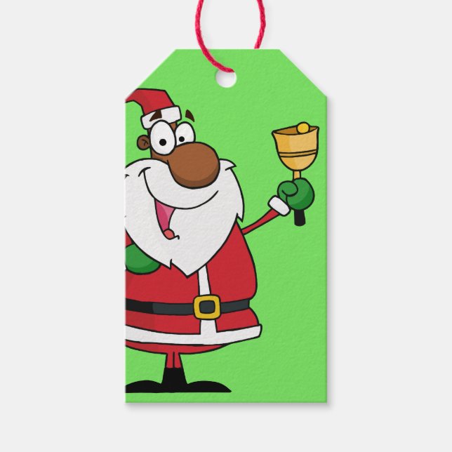 Bell Ringing Black Santa Paper Geschenkmarke Geschenkanhänger (Vorderseite)