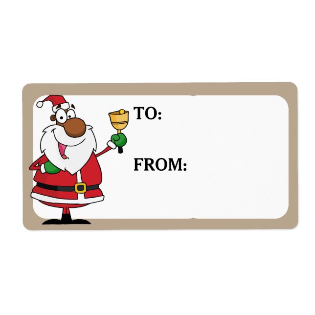 Bell Ringing Black Santa Printed Geschenketikett (Vorne)