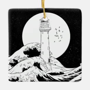 Bell Rock Leuchtturm schwarz-weiß Keramikornament