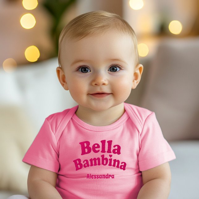 Bella Bambina Baby Pink Bodysuit Strampler (Bella Bambina personalized Pink Baby Body Suit for Italian Pride Baby Shower Gift)