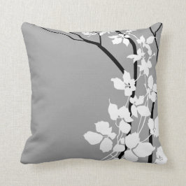 Bella Cherry Blüten| grau Schwarz-weiß Kissen