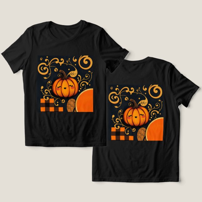 Bella-Leinwand Black Halloween Pumpkin T - Shirt (Design Vorderseite & Rückseite)