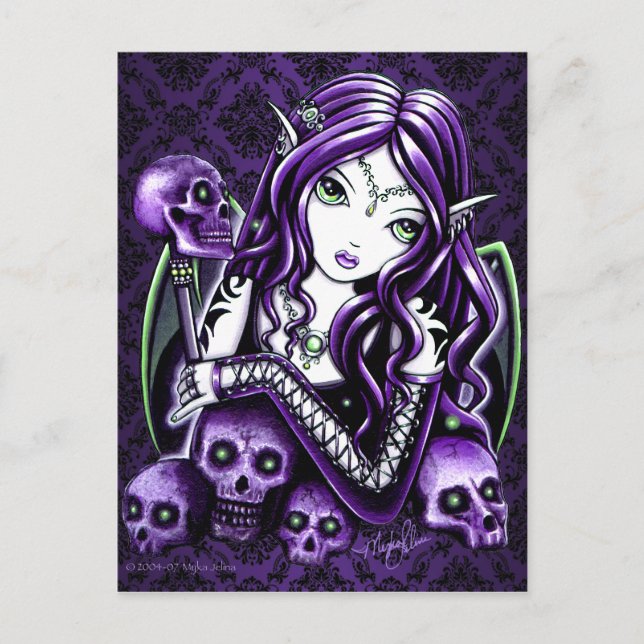 "Belladonna" Gothic Lila Skull Fairy Postcard Postkarte (Vorderseite)