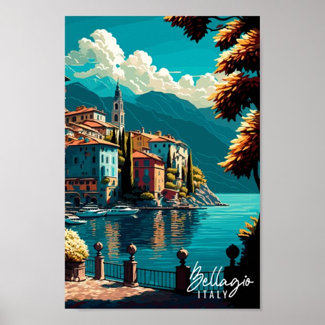 Bellagio Italien Vintage Reise Illustration Poster (Vorne)