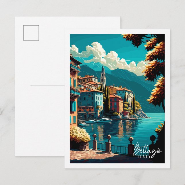 Bellagio Italien Vintage Reise Illustration Postkarte (Vorne/Hinten)