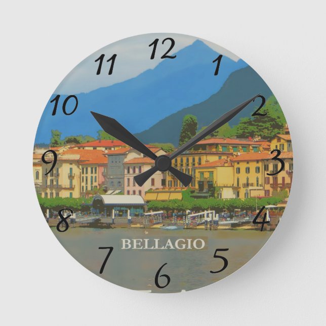 Bellagio Italy Poster Wall Clock Runde Wanduhr (Vorderseite)