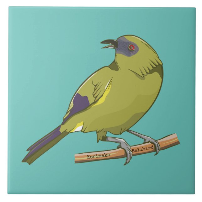 Bellbird Korimako NZ bird Fliese (Vorderseite)