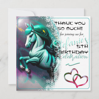 Belle 3D Spirit Pony24 Carte de remerciements d'an
